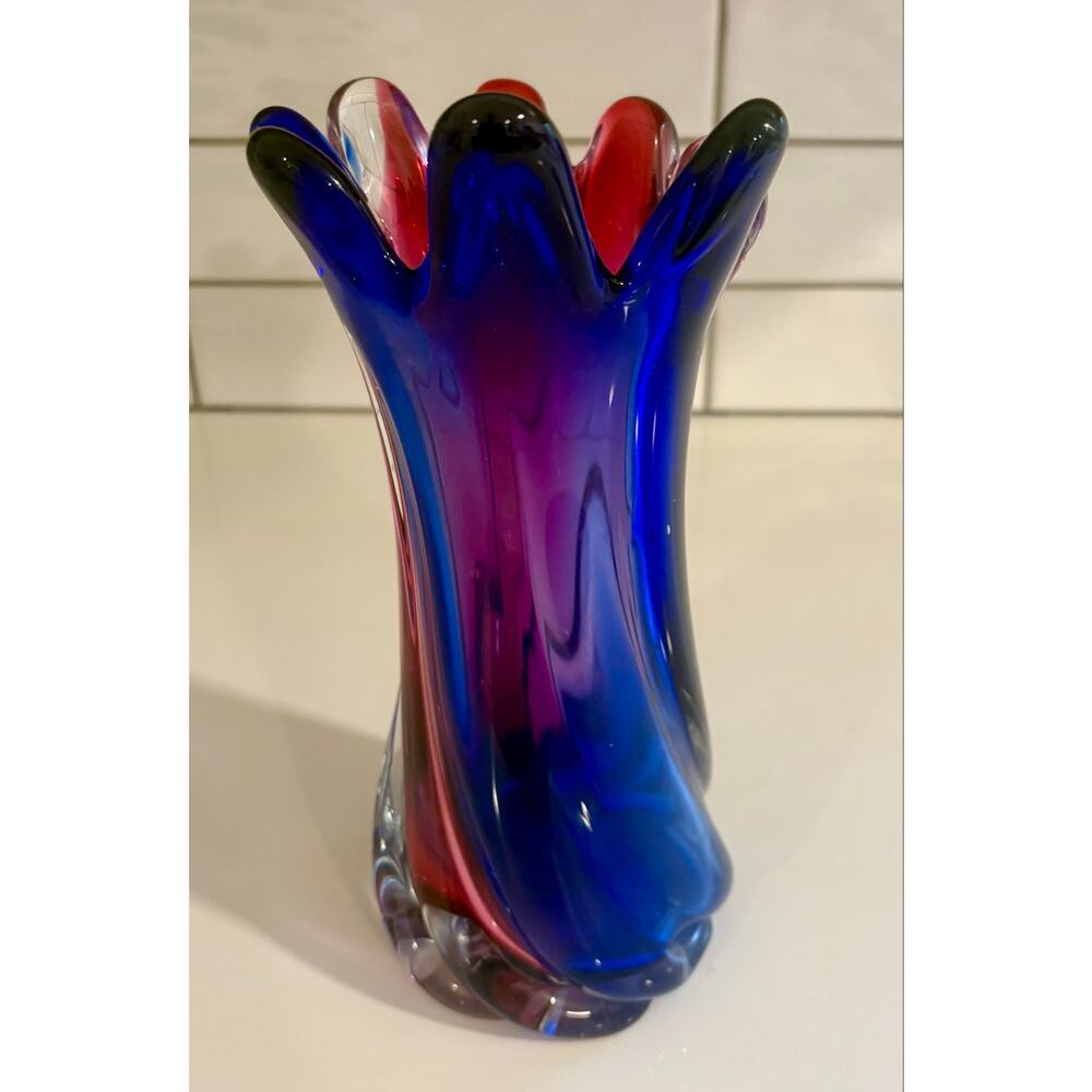 Blue and Pink Swung Style Art Glass Vase